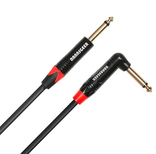 Rannsgeer 2 Pack 1/4 Inch TS Right Angle to 1/4 Inch TS 3 Feet Cable (3 Ft 2 Pack)