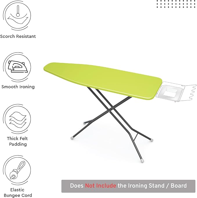 Encasa XO Ironing Board Cover and Pad 54"x15" - 4mm Felt Large Iron Board Cover with Padding - Heat Resistant, Stain-Safe Dye, Non Slip Elastic Bungee Cord Tightening Iron Table Cover Lime Green