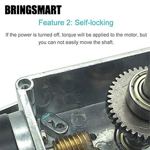 BRINGSMART 12V 5rpm DC Worm Gear Motor 35kg.cm Self-Locking Reversed Mini Turbine Geared Motor for DIY Robot Rotating Table Door Lock Curtain Machine (12V 5rpm)