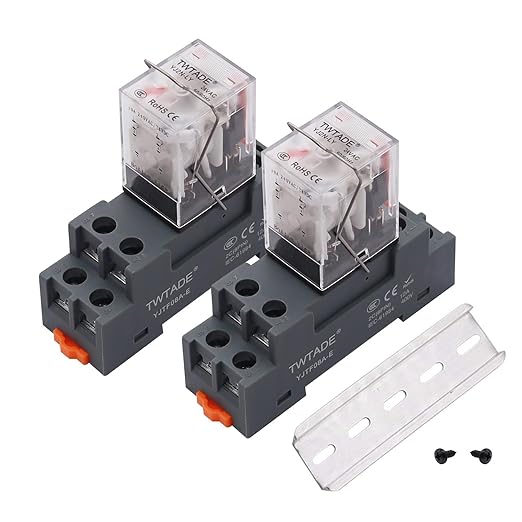 TWTADE/2PCS AC 24V Relay 10A Electromagnetic Power Coil Relay 10A 8 Pins 2DPT 2NO 2NC with Indicator Light, Socket Base & DIN Rail -YJ2N-LY