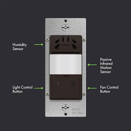 TOPGREENER Humidity Sensor Switch with PIR Lighting Motion Sensor, Neutral Wire Required, Air Moisture Detection for Ventilation Fan, Bathroom Fan Automated Control, UL Listed, TDHOS5-BR, Brown