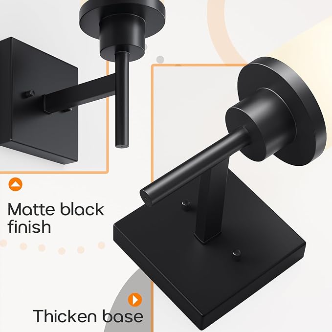 AONEON Wall Light Fixtures Matte Black Bathroom Vanity Lights Over Mirror with White Frosted Glass, Wall Lamps for Hallway Washroom Porch Entrance T001MB-L1