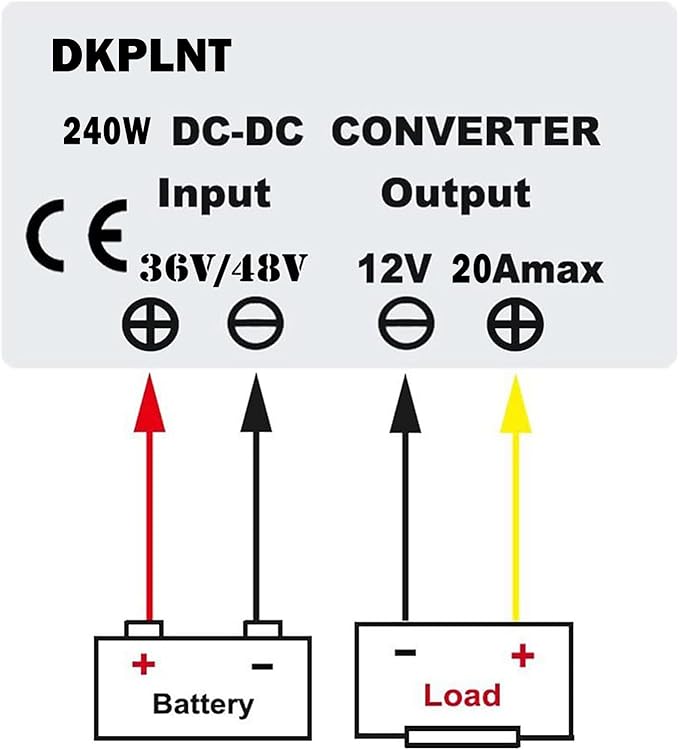 dkplnt 20A 240W 12v Golf Cart 48V 36V to 12V Converter Voltage Regulator Reducer Transformer with Fuse