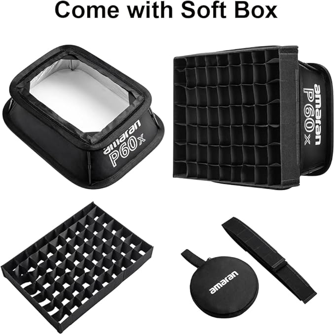 Aputure Amaran P60x 60W Output Bi-Color Lensed LED Panel Video Light 5070+ lux, CRI 95+, TLCI 97+, Color Temperature 3200K~6500K, APP Control & 4 Built-in Lighting FX, Softbox, Carring Case
