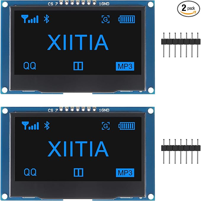 XIITIA 2pcs 2.42 inch 128x64 OLED LCD Display Module SSD1309 7 Pin SPI/IIC I2C Serial Interface for Arduino UNO R3 (Blue Light)