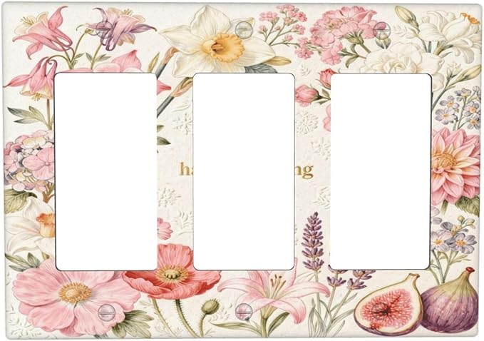 Bvtewkhz Floral Plant Watercolor Flowers 3 Gang Triple Rocker Decorative Outlet Covers Light Switch Plate Electrical Receptacle Switchplate For Bathroom Kitchen Bedroom