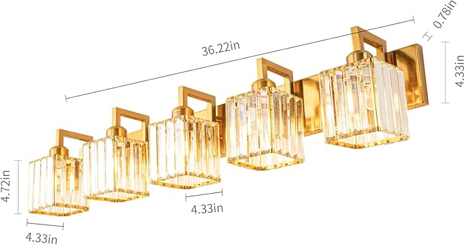 FDPBY Modern Bathroom Vanity Light 5-Lights Chrome Crystal Wall Lamp Bathroom Modern Crystal Vanity Lighting