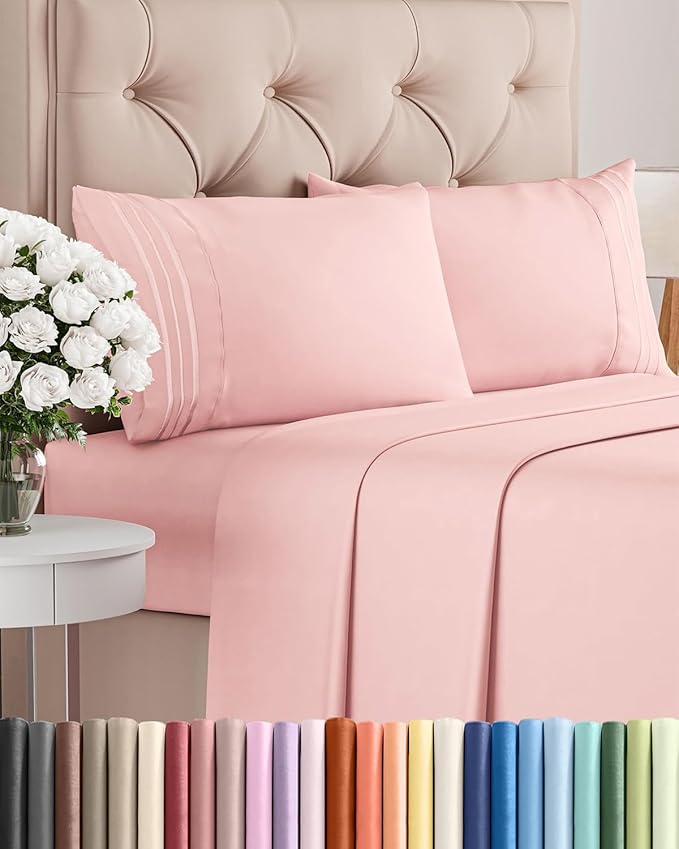 King Size 4 Piece Sheet Set - Comfy Breathable & Cooling Bed Sheets Set - Hotel Luxury Bedding for Women, Men, Kids, Teens, Boys & Girls - Deep Pockets, Ultra-Soft, Wrinkle Free - Oeko-Tex - Baby Pink