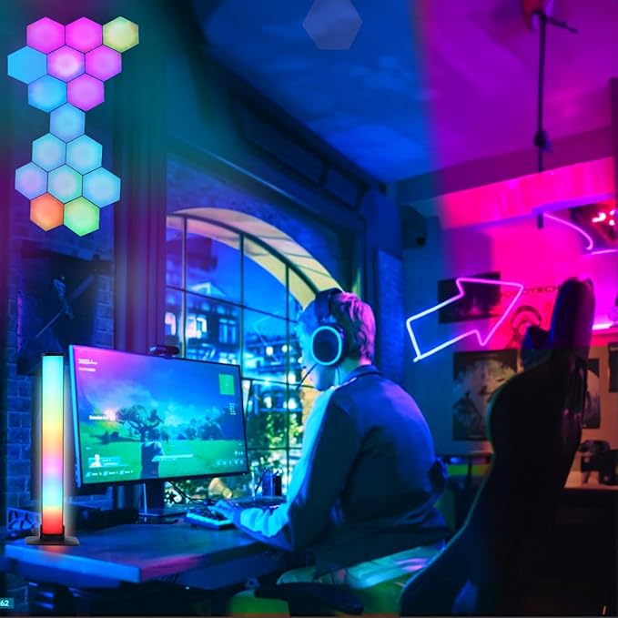 HEDCINLT Smart Hexagon Lights DIY Hexagon Led Light App & Remote Controlled & Music Sync Features USB & Type C Modern RGB Wall Panels for Living & Gaming Decor (10Pack)