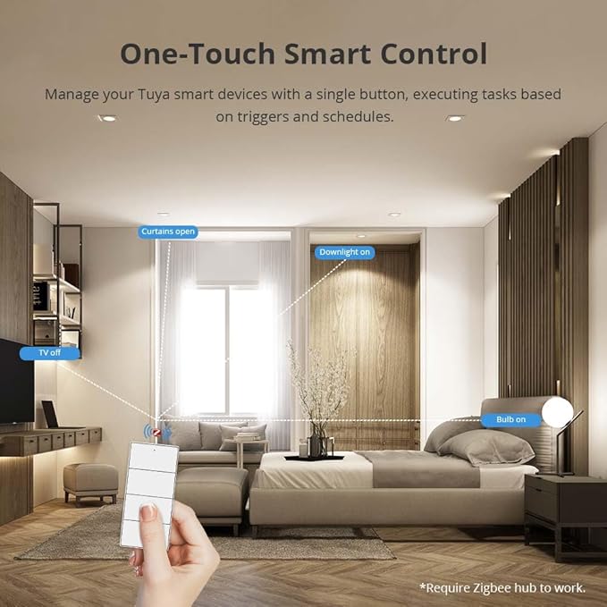 Wireless Zigbee Smart Button, 4-Way Remote Control Button Switch for Smart Home Devices, Scene Controller, Compatible with Tuya, Home Assistant, Homey, Hubitat, Requires Tuya Zigbee Hub