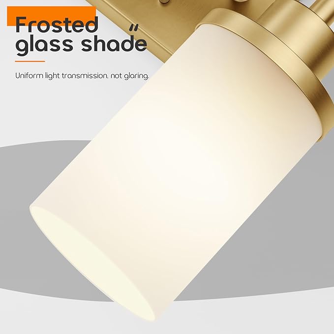 AONEON Vanity Lighting Fixtures with White Frosted Glass Shade, Double Wall Lamps for Bathroom Mirror Bedroom Living Room Washroom Porch, Gold T001GD-L2