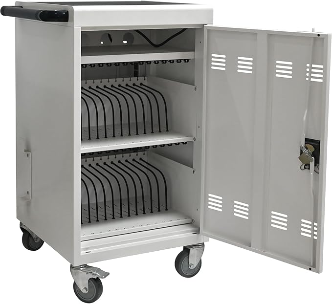 Aokleo 32 Devices Laptop Charging Cart, Tablet Storage Carts for Pad Up to 16.3" Screen Size, Classroom Computer Mobile Charging Station for Pads,Chromebooks,Laptops,Security Storage (White)