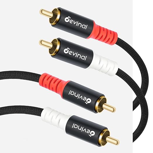Devinal 25FT RCA Cables, 2RCA to 4RCA Audio Cable, Male Stereo RCA Cord Shielded Braided for Home Theater, HDTV, Amplifiers, Hi-Fi Systems, Car Audio, Speakers