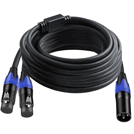 Seefeful (20 FT - 1 Pack) 1 Male to 2 Female XLR Y Splitter Micrphone Cable, 3pin Female to Dual Male Y-Splitter Balanced Mic Audio Cables for Stereo Mic to L & R Audio Track