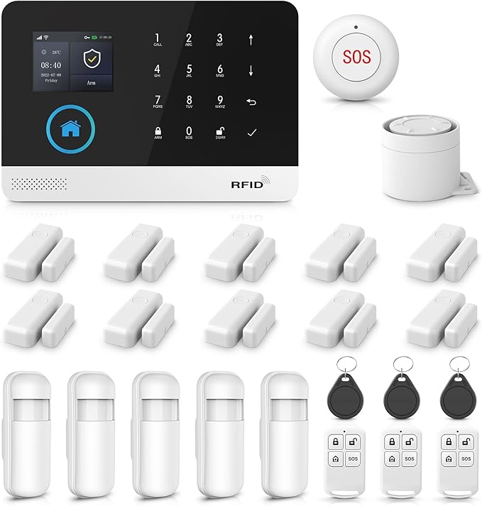 LWOHSI WiFi Alarm System,Wireless Home Security Systems with 10 Door/Window Sensors,5 Motion Detector,Loud Siren,Remote,4G GSM/Tuya APP Alerts,24/7 Professional Monitoring,Work with Alexa