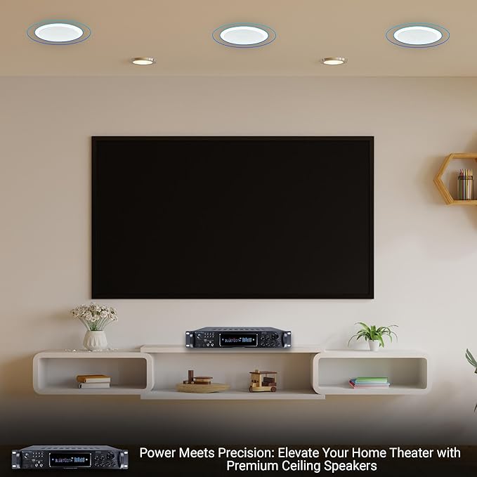 Home Stereo System Kit – 7.2 Channel 2500 W Bluetooth Amplifier w/ 4 Qty of 8” Framed Ceiling Speakers 300 W Each, Mic, 200 ft Speaker Wire & Remote Ideal for Home, Office, Restaurant by Vaiyer
