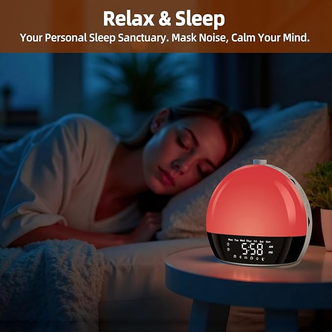 Risop Wake Up Light Sunrise Alarm Clock for Heavy Sleepers, All-in-One Smart Bedside Device with Bluetooth Speaker, FM Radio, Dual Alarm & Sleep Aid Night Light, Best Gift for Adults & Kids