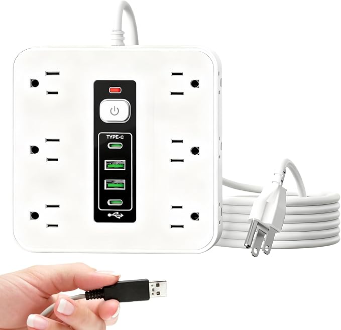 Multi-Outlet Electrical Strip - 16-AC Socket Extension, 50cm Desk Home Dorm Wall with, Safety Surge Protector with Cord, Smart Outlet Strip for TV Phone Refrigerator Kitchen Living Room