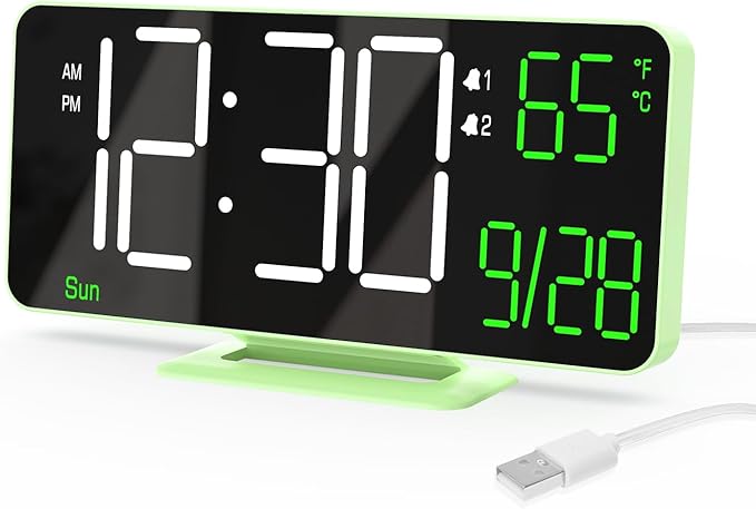 KOSUMOSU Small Digital Clock, 6.7in Alarm Clocks for Bedrooms, Auto Dimming, Room Temperature, Day of The Week, Seconds, Date, Desk Clock for Bedroom, Digital Clocks for Living Room