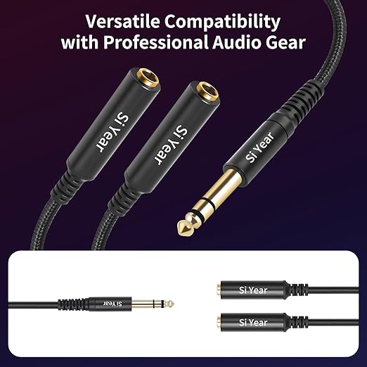 SiYear 1/4" Splitter Cable, 6.35mm TRS to Dual 1/4 inch Female Stereo Y Headphone Splitter Cable for Studio,DJ,Amplifier,Karaoke, Live Sound Systems etc(30cm /2PACK)