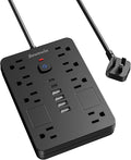 Bawmwim Surge Protector Power Strip - 8 Outlets(1850W/15A) with 6 USB Ports（2 USB C, 10FT Flat Plug Extension Cord, Wall Mount Multi Plug Outlet Extender, ETL Listed for Home, Dorm Room, Black