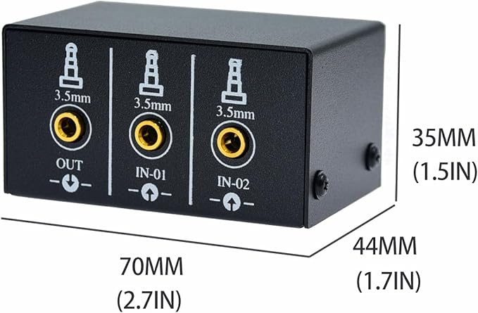 1/8" 1 in 2 Out or 2 in 1 Out Audio selector 3.5 mm TRS Stereo Channel 2 Splitter switcher Box Switching No External Power No Noise