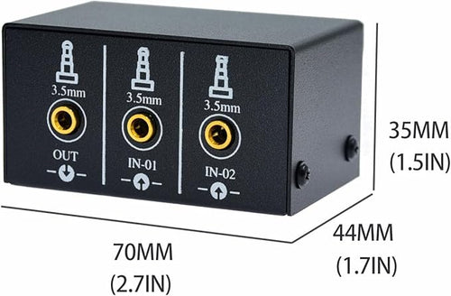 1/8" 1 in 2 Out or 2 in 1 Out Audio selector 3.5 mm TRS Stereo Channel 2 Splitter switcher Box Switching No External Power No Noise
