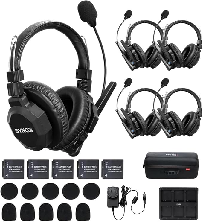 SYNCO XTalk XMax5 Wireless Intercom Headset System with Dual-Ear Design Telephone Headsets System Random Master Device,2.4GHz Full Duplex 500 m/1640 ft for 5-Person Team Communication