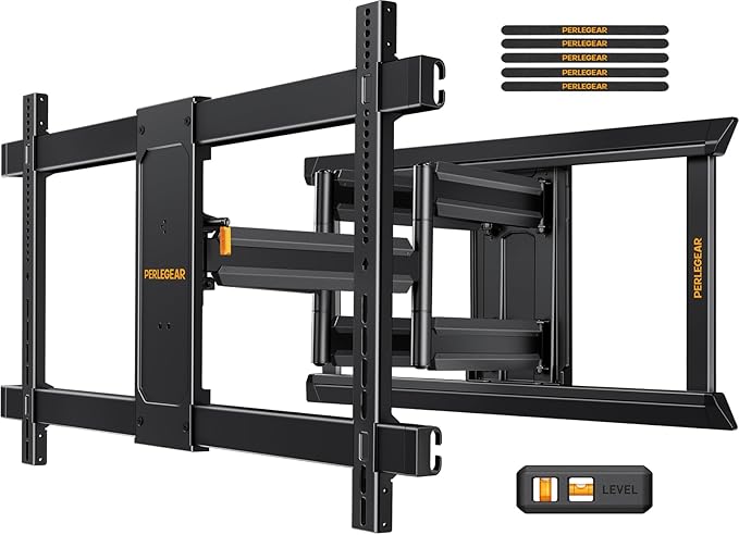 Perlegear Long Arm Full Motion TV Wall Mount for 55–120 inch TVs up to 225 lbs, Pre-Assembled TV Mount with Long Extension, Swivel & Tilt, Fits 16″/18″/24″ Wood Studs, Max VESA 900x600mm, PGXLF03B