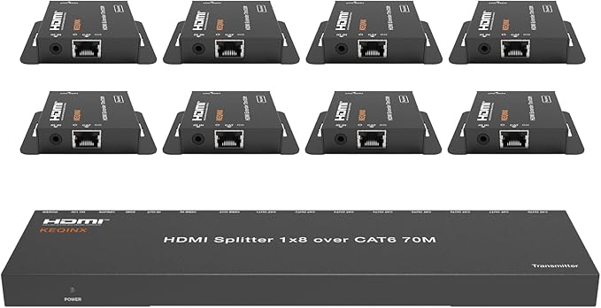 KEQINX 4K 1x8 HDMI Extender Splitter 70m/230ft HDMI Over Ethernet Splitter POC Satellite TV Splitters