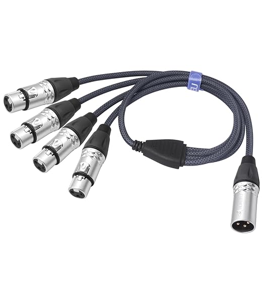 HUALEU 3Pin XLR 1 Male to 4 Female Splitter Cable 2Feet,4WAY XLR Four-Input and one-Output Parallel Connection Adapter,4 Microphone inputs Converted to 1 Output,4 in to 1 Out Aduio Splitter Cable