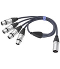 HUALEU 3Pin XLR 1 Male to 4 Female Splitter Cable 2Feet,4WAY XLR Four-Input and one-Output Parallel Connection Adapter,4 Microphone inputs Converted to 1 Output,4 in to 1 Out Aduio Splitter Cable