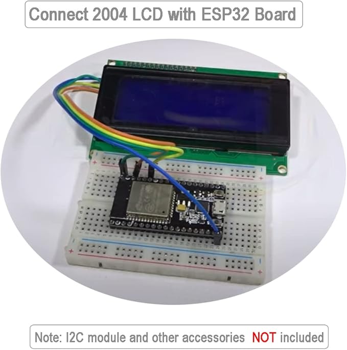 DIYmalls 2004 LCD Display Module DC 5V 20x4 White Character Blue Backlight 2004A 16 Pin Parallel Interface AIP31066 Controller for Arduino ESP32 Development Board (Pack of 2), no IIC