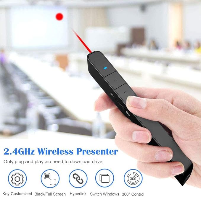 N75 Rechargeable Presentation Clicker, PowerPoint Clicker for Presentation, Long Range Wireless Presentation Remote, PowerPoint Clicker Slide Advancer for Computer, Laptop, Keynote, Red Light