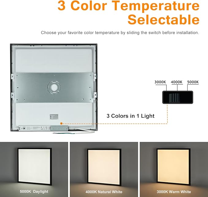 Mcacggo 2x2 FT LED Flush Mount Panel Light 5000K 4000K 3000K Selectable & Dimmable, Black Square Surface Mount led Ceiling Light, 40W, 4400LM, 100-277V, ETL Listed, 2 Pack