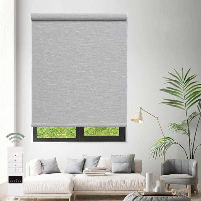Zshine Motorized Blackout Window Blinds Customize Width (23-95 Inches) Remote Control Wireless and Rechargeable Roller Shades Blinds for Windows, Home, Office, Hotel, Club, Restaurant(82141G)