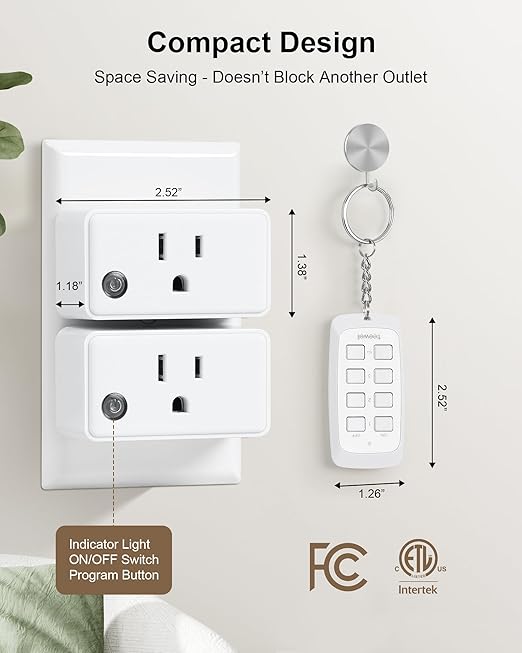 Wireless Remote Control Outlet with All On/Off Switch, 200FT RF Range, Mini Electrical Outlet Plug, 15A/1875W High-Power Switch for Christmas Lights, Fans, Household Appliances (3 Outlets + 1 Remote)