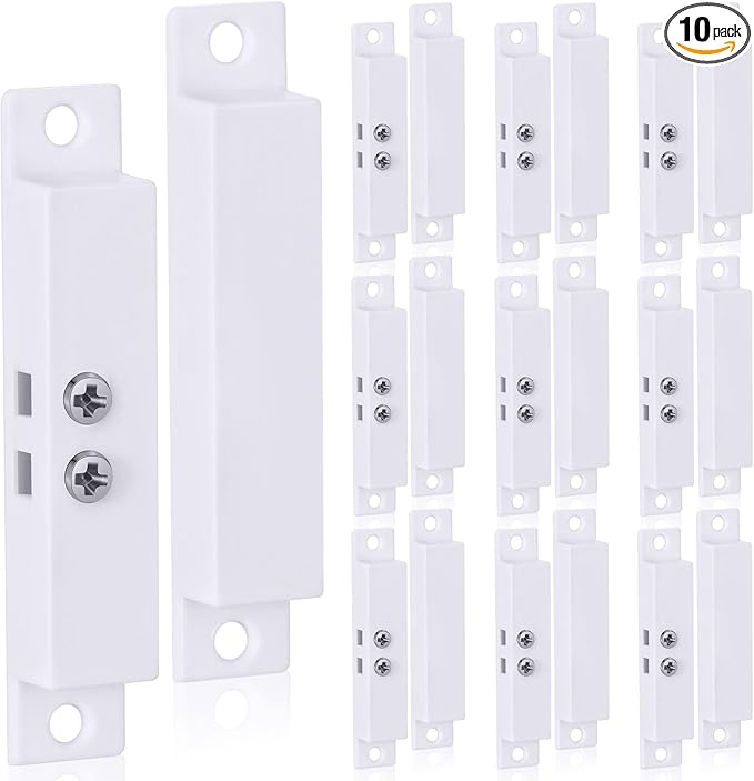 Tellegloww 10 Sets NC Wired Surface Mounted Alarm Magnetic Door Contact Sensor Door Window Reed Switch Sensor with Double Side Tape for Security