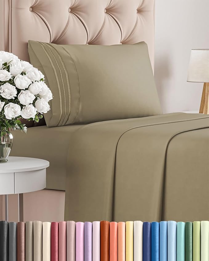 Twin Size 3 Piece Sheet Set - Comfy Breathable & Cooling Bed Sheets Set - Hotel Luxury Bedding for Women, Men, Kids, Teens, Boys & Girls - Deep Pockets, Ultra-Soft and Wrinkle Free - Oeko-Tex - Khaki