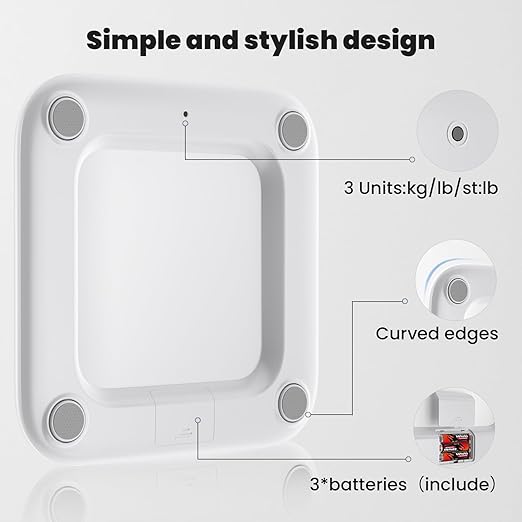 UNIWEIGH Digital Bathroom Scale for Body Weight,Accurate Weight Scale up to 440lbs,Body Scales with Sturdy Tempered Glass,with LED Display,Step-on,Compact Size,3 Units and Batteries inclued,White