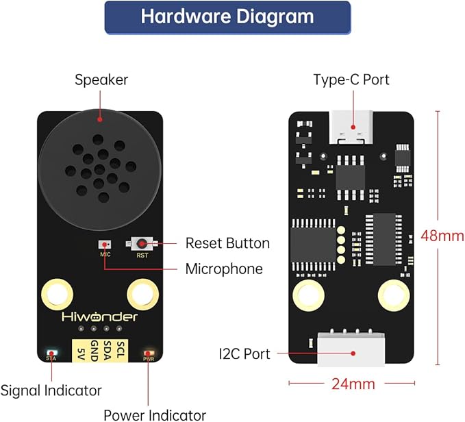 AI Voice Sensor Module Voice Broadcasting Command Recognition Custom Wake Words Programmable Robot Sound Sensor Offline Speak Control for Arduino/RaspberryPi/ESP32/Jetson Development, WonderEcho