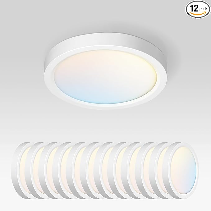 ASD LED 5" Round Flush Mount Ceiling Light Fixture, Low Profile Surface Lighting | 5CCT, Dimmable, Ultra-Thin, ETL Listed | 10W 700LM 2700-6000K 120V | Kitchen, Bedroom, Hallway Lamp | White, 12 Pack