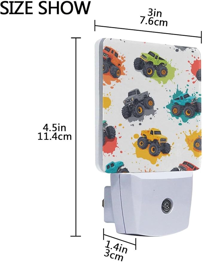 Pigsaly Led Night Light Fiery Paint Splashes Colorful Monster Trucks Night Light Plug in Wall Lamp Smart Dusk to Dawn Sensor Nightlight Led Lamp Energy Saving Lights Gift for Kids Room Bedroom Bathro
