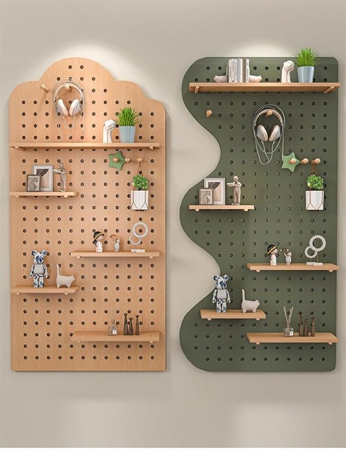 Natural Wood Wall Organizer - 23.6"x47.2" Hanging Display Panel for Home & Office, Entryway, Kitchen Storage Solutions, Perforated Organizer Kits