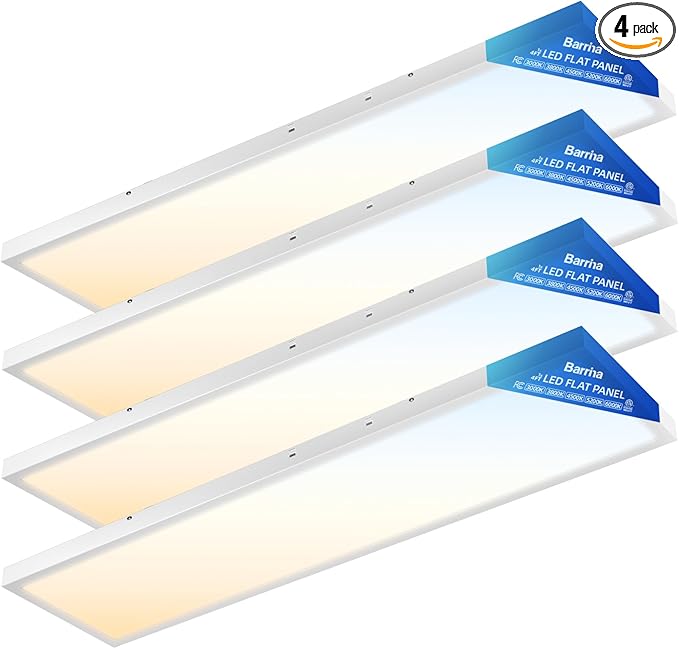 Barrina 1x4 LED Flat Panel Light Surface Mount, 8640LM 72W, 0-10V Dimmable, Selectable Flat Panel Ceiling Lights Fixture, 5CCT 3000K/3800K/4500K/5200K/6000K, Flush Mount for Kitchen, Garage, 4 Packs