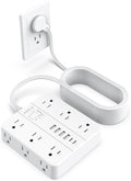 AOFO 20FT Surge Protector Power Strip,12 AC Outlets with 6 USB Ports (2 USB-C), Flat Plug Extension Cord with Multiple Outlets, Wall Mount for Home Office,Dorm, White