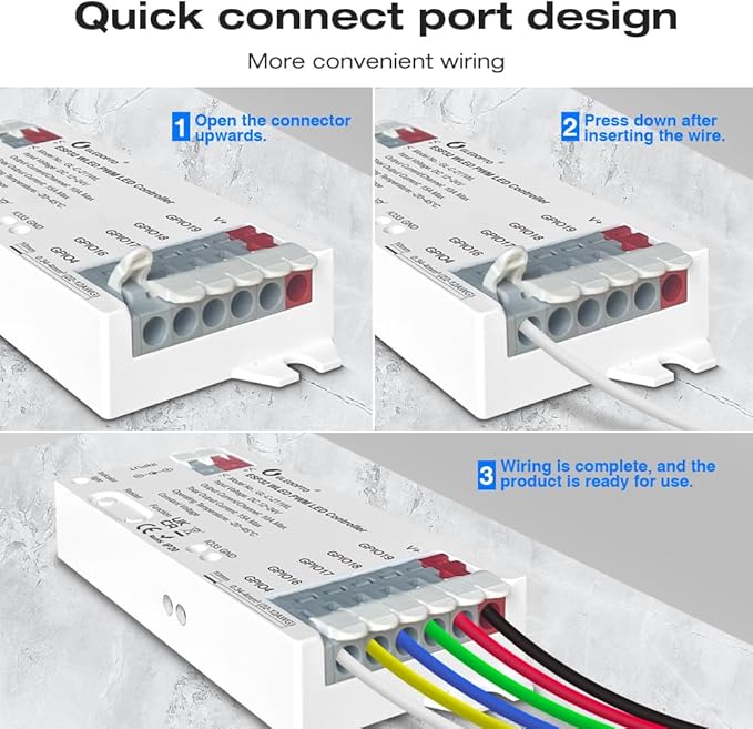 ESP32 PWM WLED LED Controller 5 Modes in 1 DC 12-24V WiFi Wireless App Control Easy Wiring DIY Static Dynamic Mode Lighting For Analog RGBCCT RGBW RGB WWCW CCT Dimmer Strip Light WLED Pre-installation