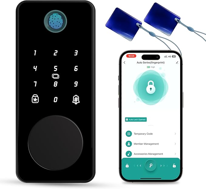Keyless Entry Door Lock, Biquole Smart Lock with App Control, Fingerprint Door Lock, Electronic Keypad Deadbolt, Auto & One Touch Lock | Digital Smart Door Locks | Easy Installation | IP54 Waterproof