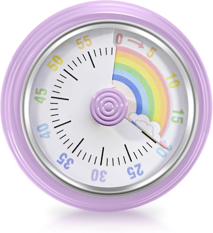 Teeloray Visual Timer for Kids Rainbow Kitchen Timer with Magnetic Base Mechanical Timer 60-Minute Countdown Timer Ringer Alert Time Management Tool for Children and Adults Study Work Cooking, Purple