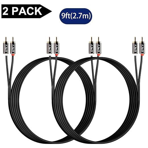 J&D RCA Cable, (2 Pack) Gold-Plated RCA Audio Cables, Copper Shell 2RCA Male to 2RCA Male Stereo Audio Cable, 9 Feet